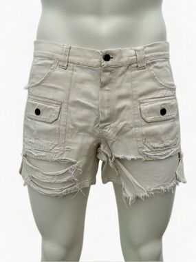 Vintage Men’s White Denim Shorts – Unicorn Brand – Extremely Distressed